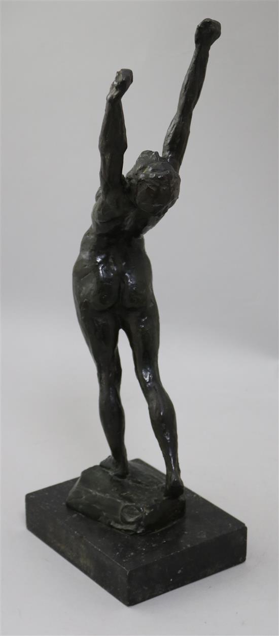 Georges Halbout (French 1896-1986), a bronze study of a female figure stretching, signed to base, bearing A Valsuani foundry mark.